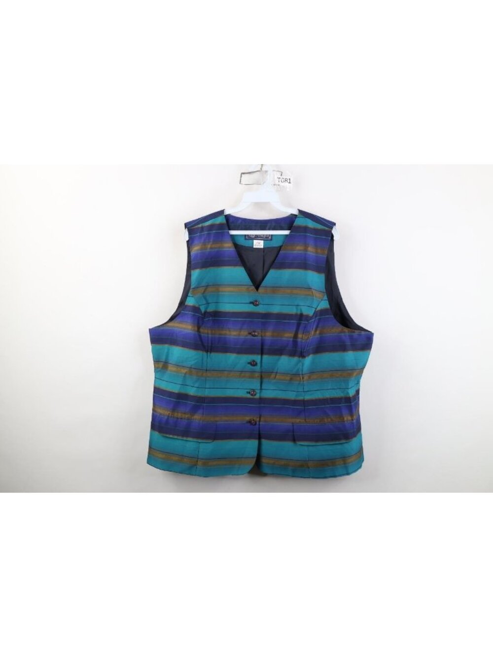 Vintage 90s Streetwear Womens 18W Striped Color Block Suit Vest Jacket USA
